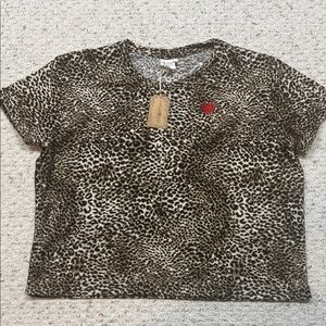 NATURAL LIFE Leopard Women’s Tee with Red Heart and red/black stripes up sides
